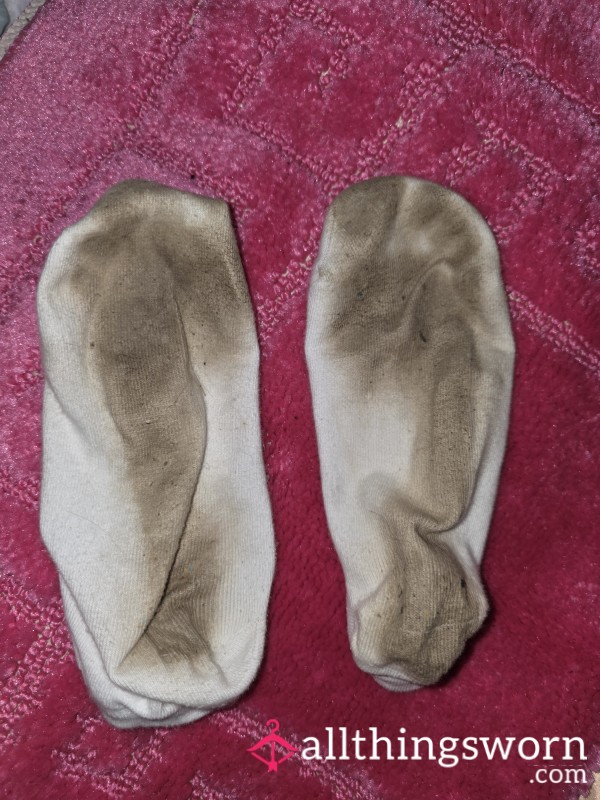Dirty Worn White Ankle Socks