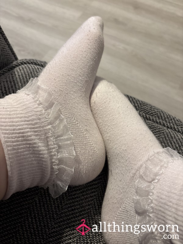 Dirty Worn White Frilly Socks