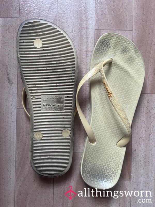 Dirty Yellow Flip Flops