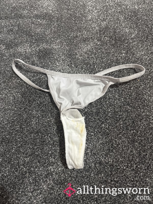 Discharge Stained 2 Day Old White Skimpy Thongs