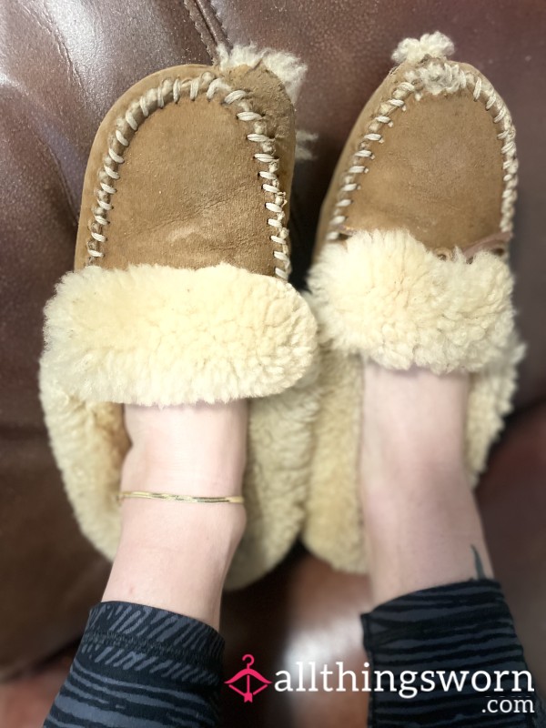 Old Worn Out Dirty Ripped Sherpa Slippers
