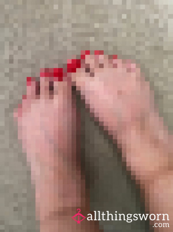 Double Decker Red Toes, Glossy Pedicure Top View, Pretty Feet Fetish Pic
