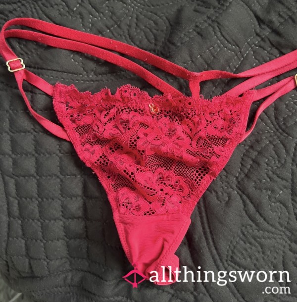 Double Strap Red Lacey Thong ❤️
