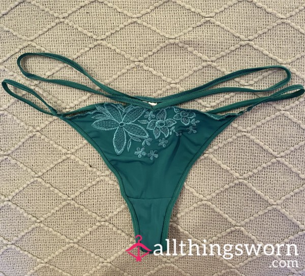 Double Strap Teal Flor*l Thong With Free Shipping In Canada