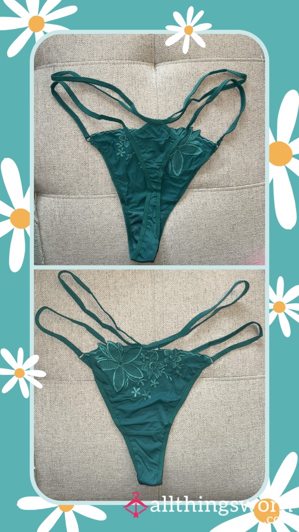 Double Strap Teal Thong With Flor*l Detail