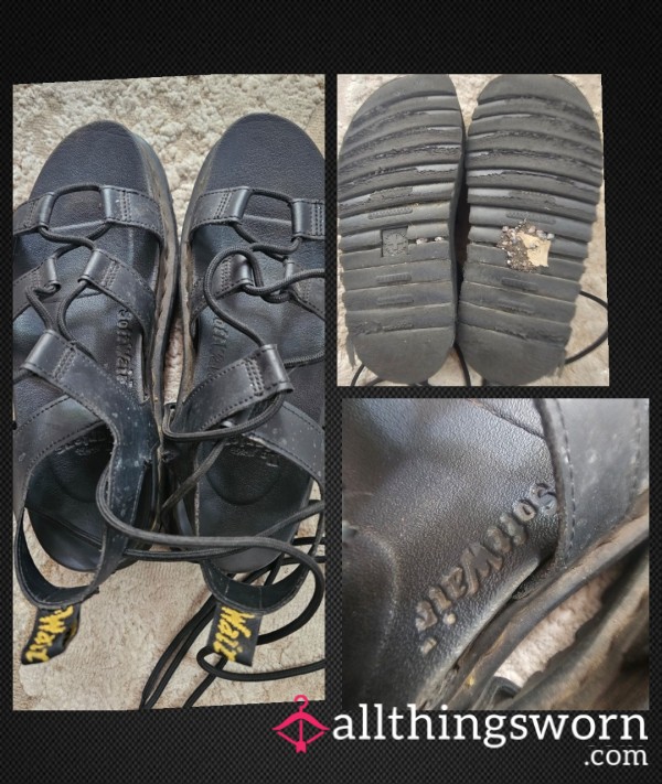 DR M Leather Gladiator Sandals Well Worn