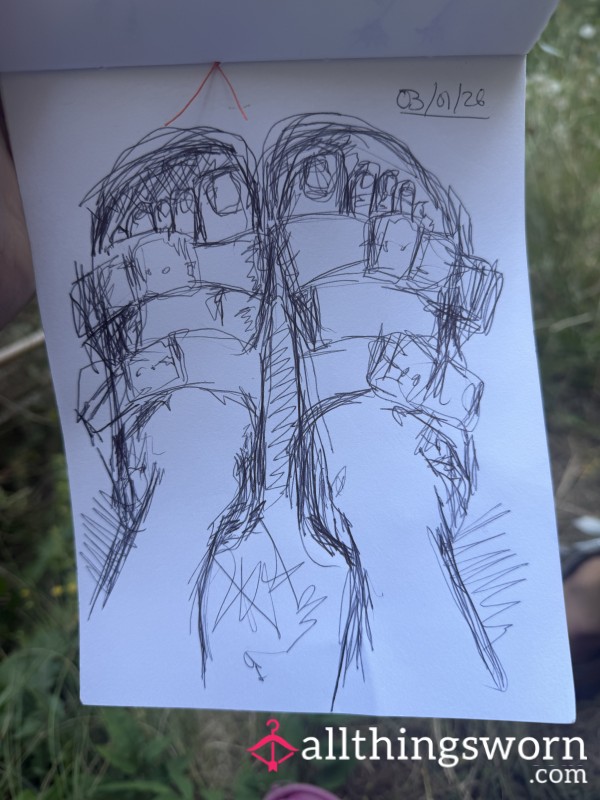 Drawing Of Birkenstock Feet In The Garden