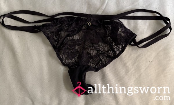 Dripping In Desire—Black Lace G-String Worn Just For Your Fantasy
