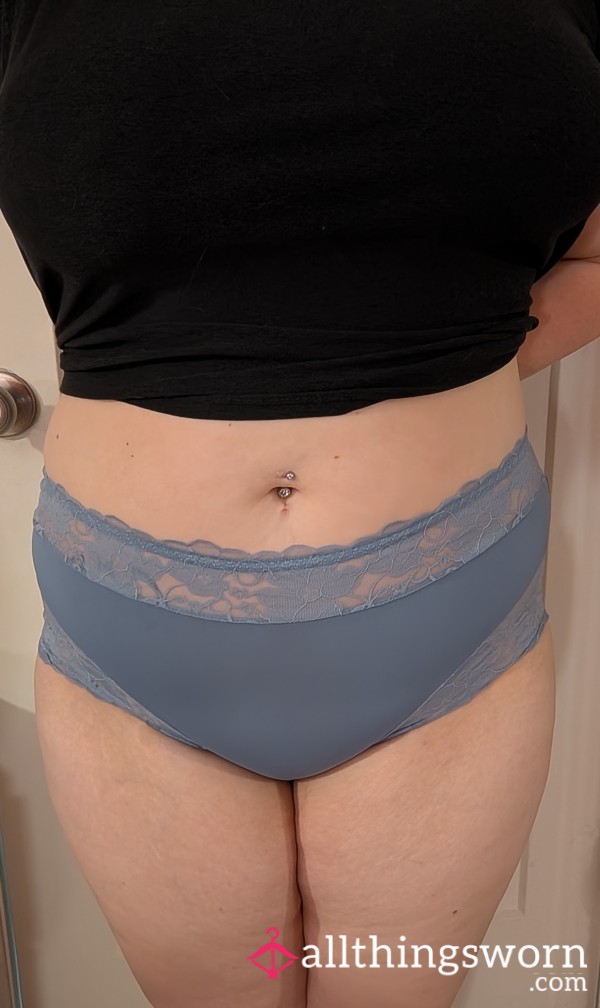 Dusty Blue Cheeky Panties With Lace Trim