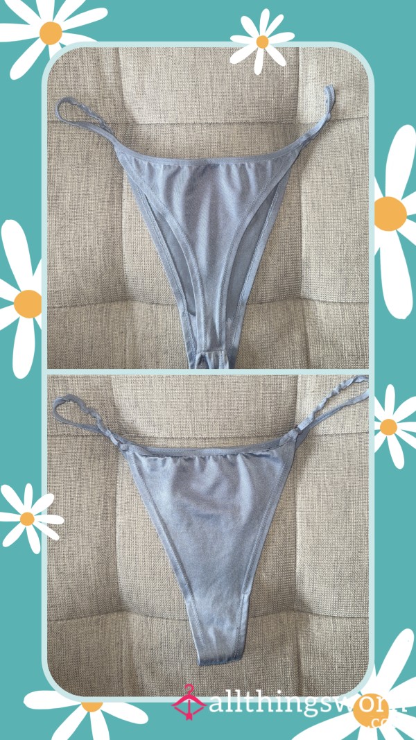 Dusty Blue Thong With Curled Elastic Straps