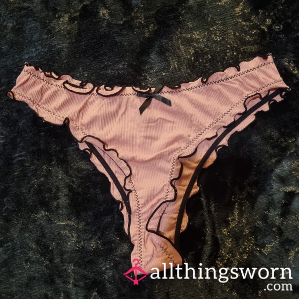 Dusty Rose Pink Briefs With Black Ruffle Edge