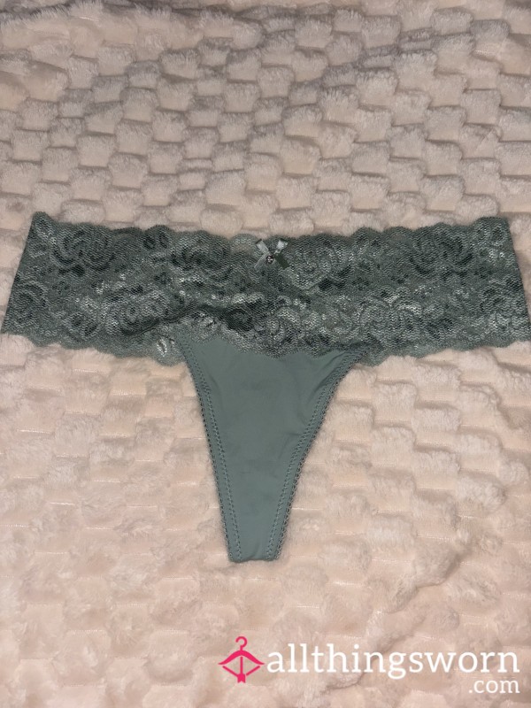 Dusty Teal Thong With A Lace Waist Band