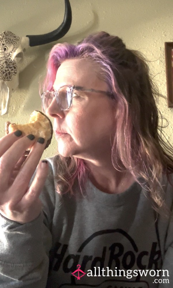 Eating Sausage Biscuits