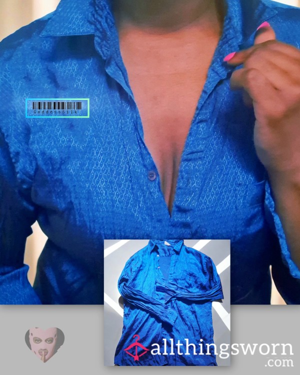 EBONY DOMME Favorite | Well-Loved Scented Cobalt Silk | Goddess Silk Luxury Bu*ton Down 🖤💙