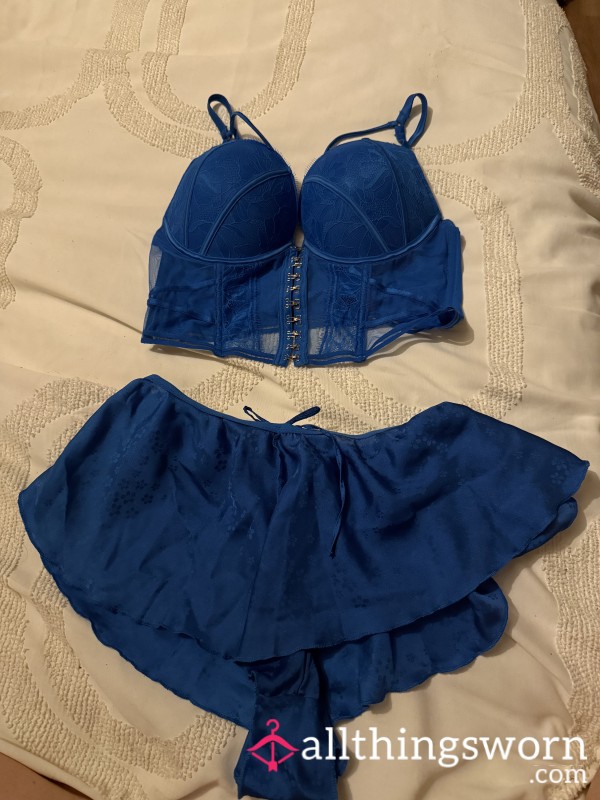 Electric Blue Corset Bra And Short Set