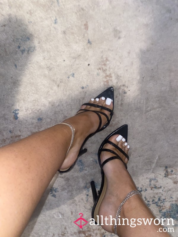 Elegant Black Strappy Stiletto Heels – UK Size 5
