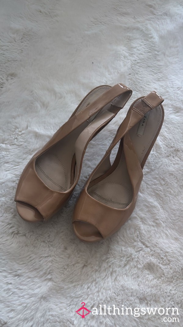 Elegant Nude Slingback Heels – Beautifully Worn Soles 💋