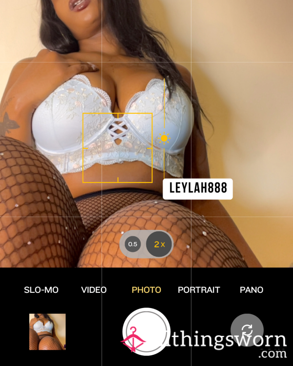 Elegant White Lace Bra & Sheer Fishnet Stockings Photo Set – An Intimate Privilege 💦