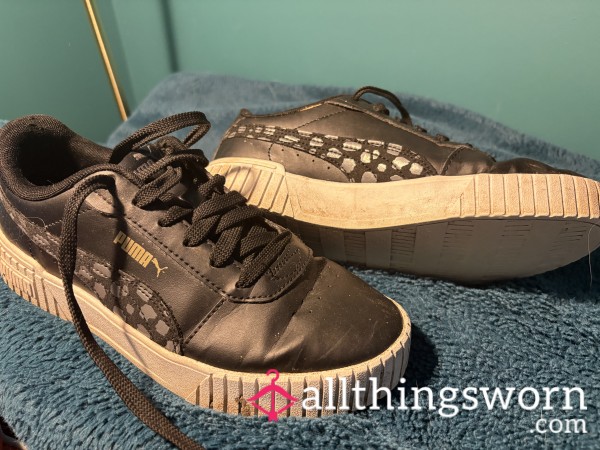Well Worn Black Puma Trainers – Dirty Soles & My Foot Sweat Inside 👣🔥