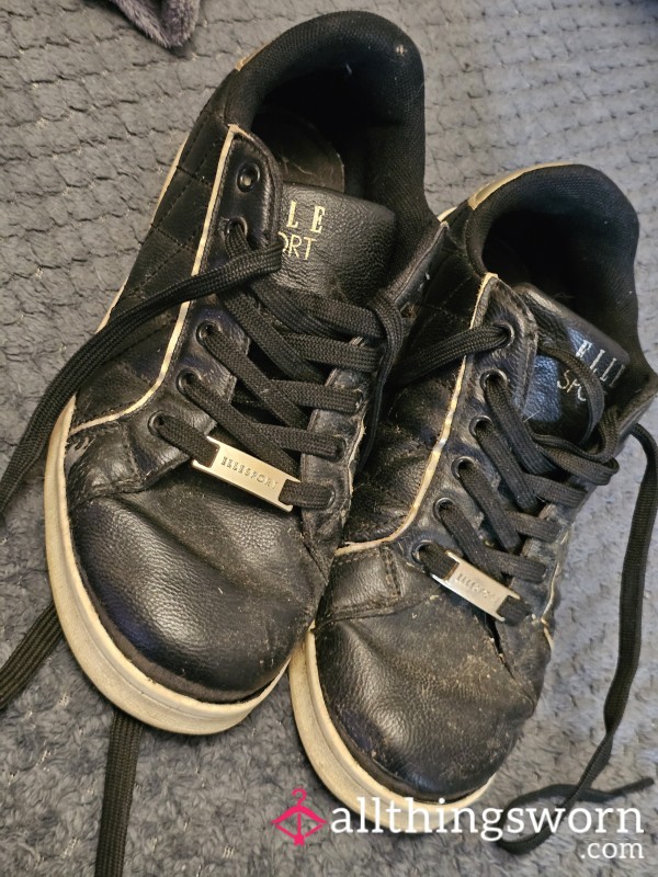 Elle Sport, Size 5, Black Leather Sneakers/trainers. So Sweaty You'll Be Covering Them In Drool The Instant You Open Your Parcel 👣 Dirty, Sweaty & Musky !