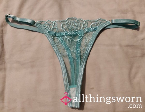 Embroidered Light Blue Thong