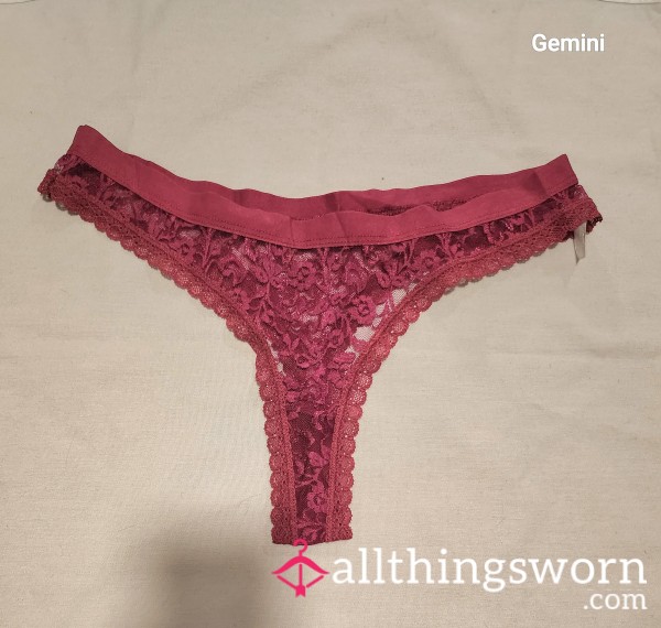 Embroidered Maroon Lace Thong