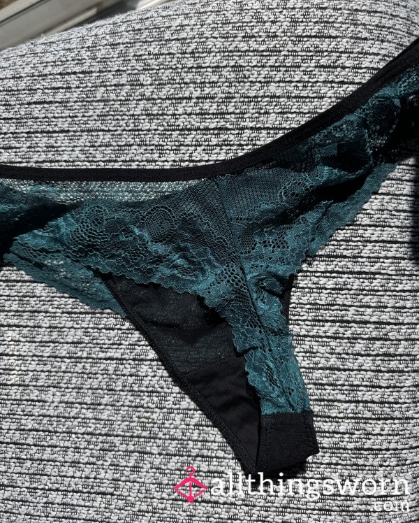 Emerald Green & Black Gusset Thong