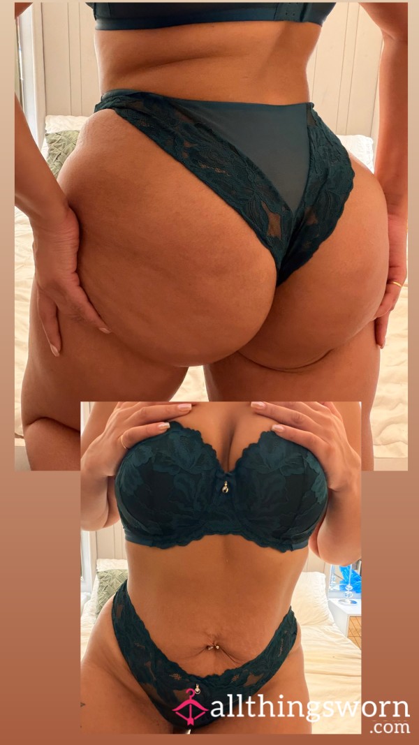 Emerald Green Lace Pantie And Bra Set 💚