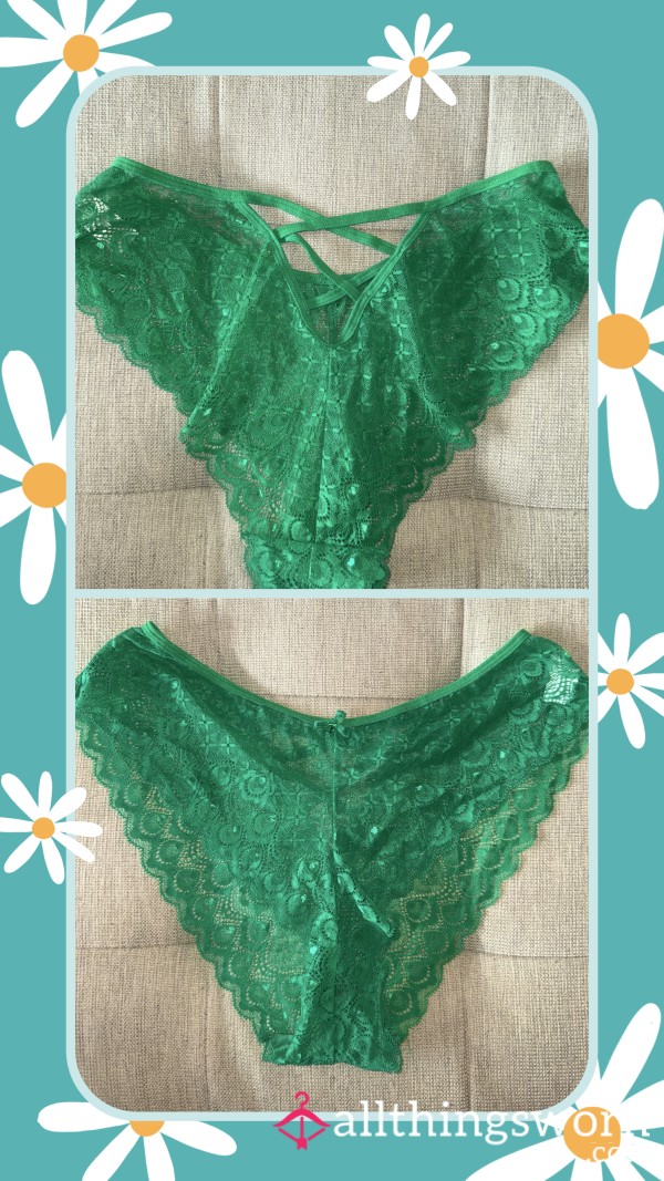 Emerald Green Lace Panties With Criss Cross Booty 💚