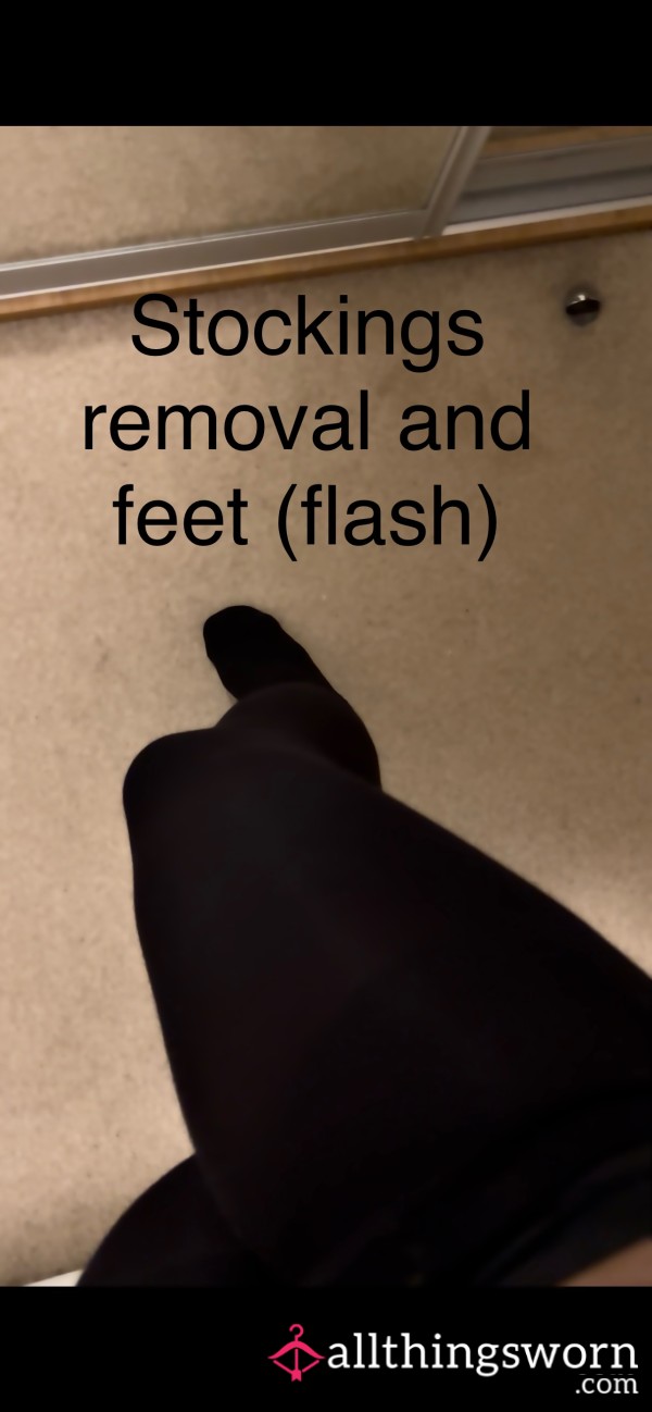 End Of Office Work Day Black Stocking Removal And (flash) Feet Reveal