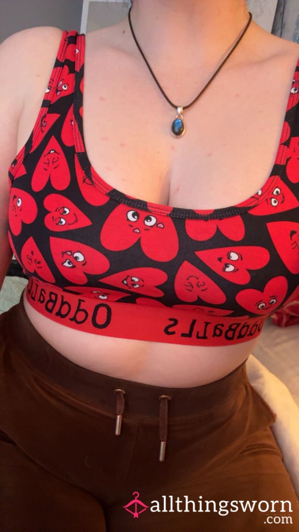 Equestrian Oddballs Valentine’s Heart Print Cotton Bralette Worn Horse Riding