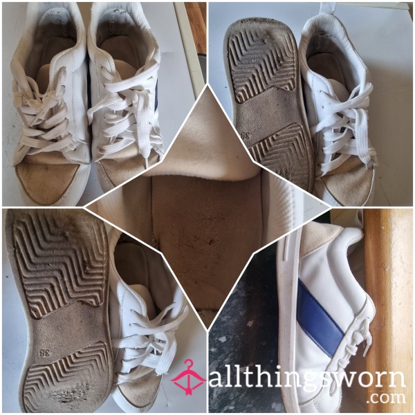 👟 Heavily Worn White& Black Stripe Sneakers-daily Wear-strong Natural Scent