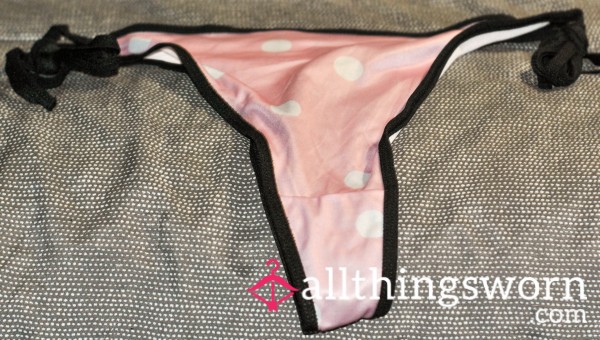 Experience The Playful Allure Of TarheelMILF's Japanese 2-Tie Strings Black Trim Pink And White Polka Dot Thongs: A Delightful Scent Of Summer!
