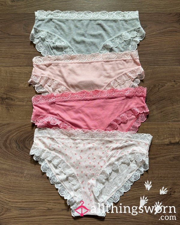 Extra Soft Ribbed Flor*l Lace Trim Bikini Cut Panties, XL, For Custom Wear