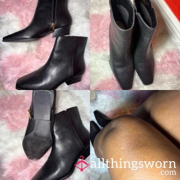 Extra Sweaty Well Worn Black Leather Boots + FREE USA SHIPPING