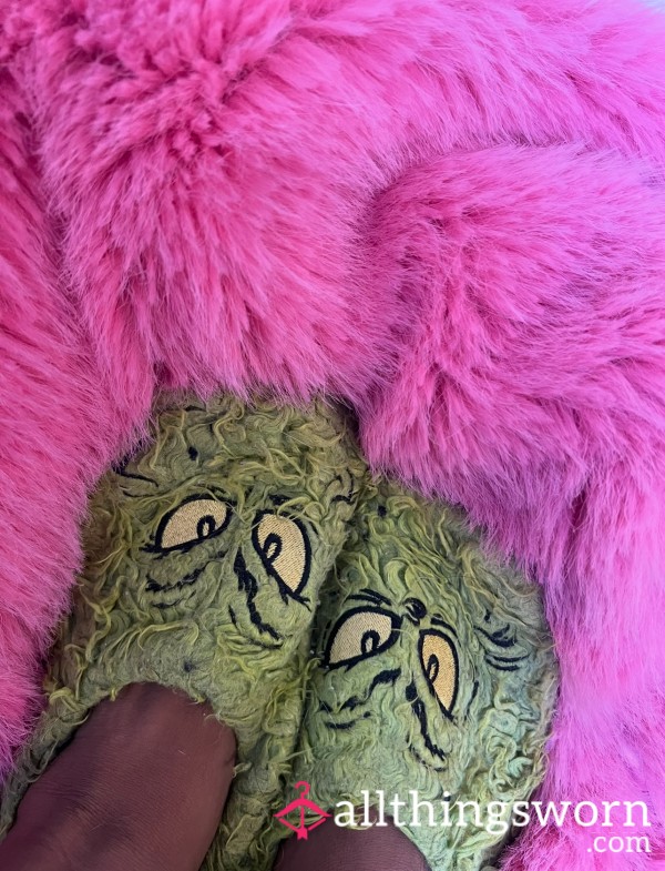 💚 Extremely Disgusting And Well-Worn Fluffy Grinch Slippers | UK Size 6