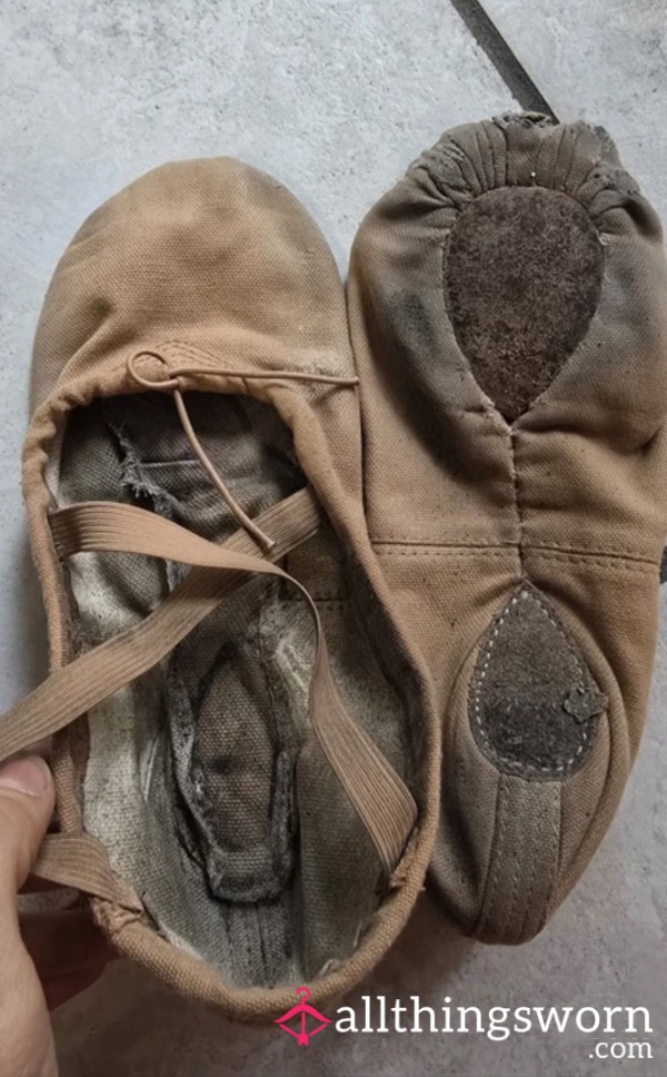 EXTREMELY SMELLY WELL WORN BALLET SLIPPERS WORN FOR 2 YEARS