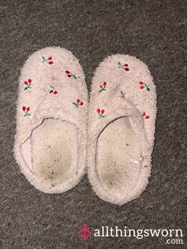 EXTREMELY Well Loved Pink Cherry Slippers
