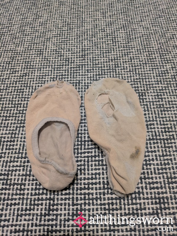 Extremely Well Worn Torn Nude No Show Socks