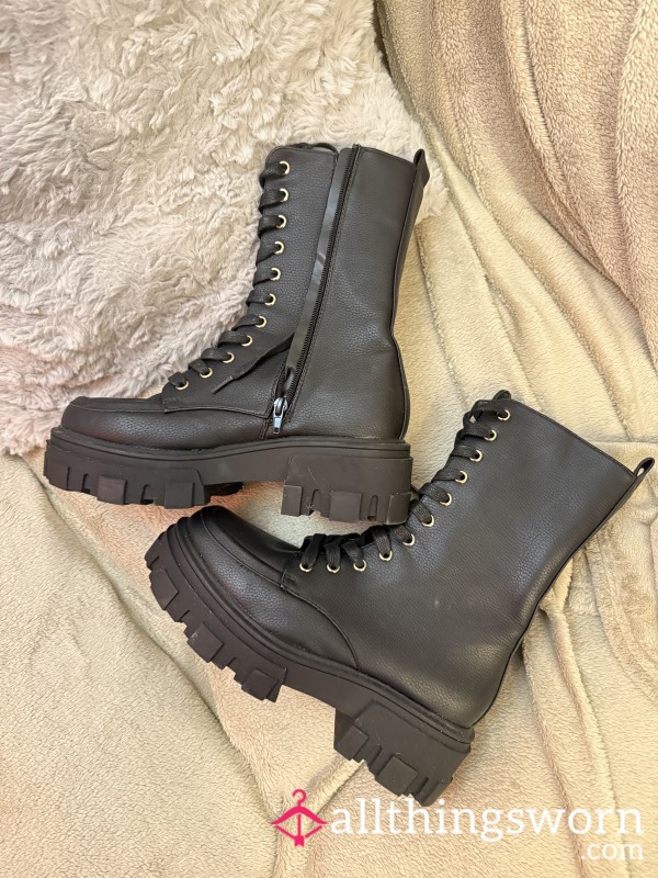 Extremely Worn Black Leather Boots
