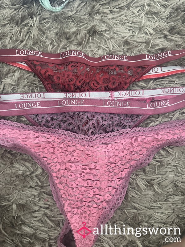 Faded, Well-Worn Pink Lace Thongs Size Small