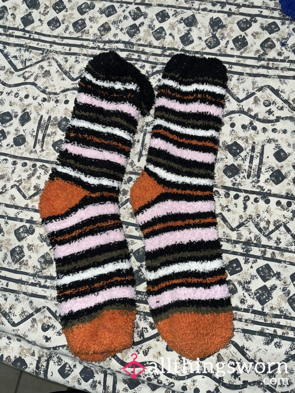 Fall Stripe Worn In Fuzzy Socks