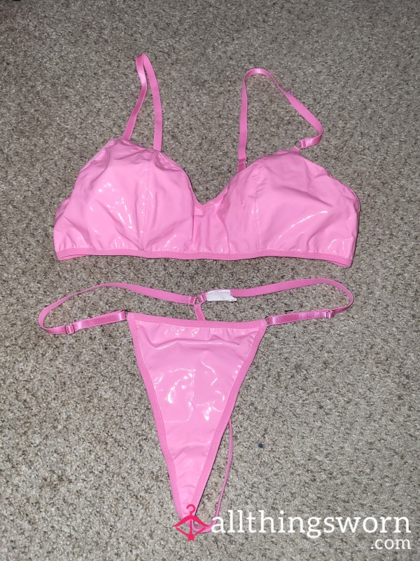 Faux Leather/pvc Shiny Pink Set