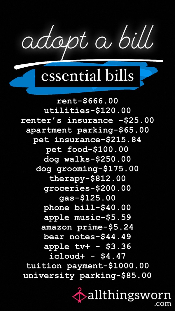 Feeling Generous? Adopt A Bill! (Essential Bills Only) P**r University Student Bills | All Amounts In CAD.