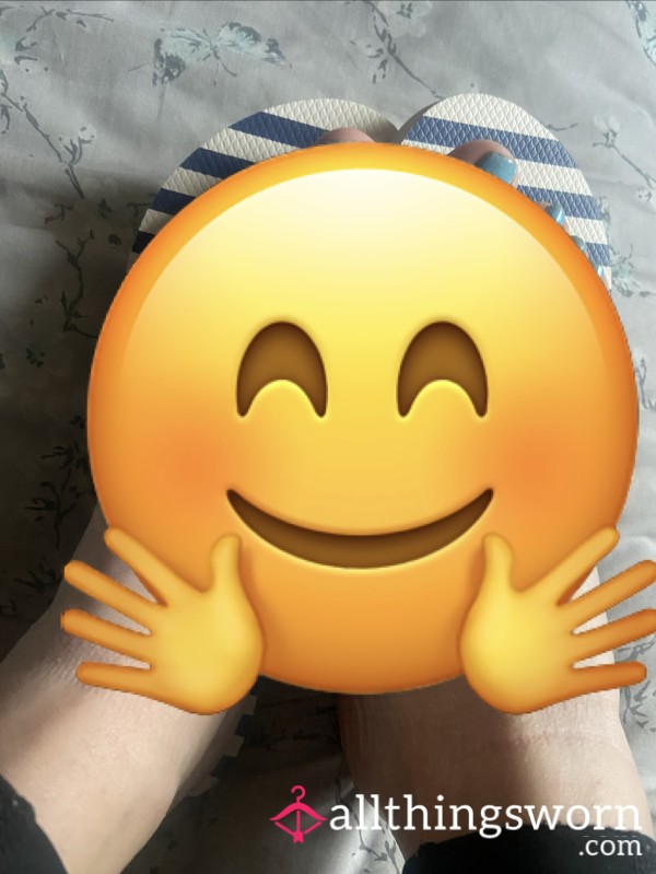 Feet Blue Painted Nails Outside Relaxing