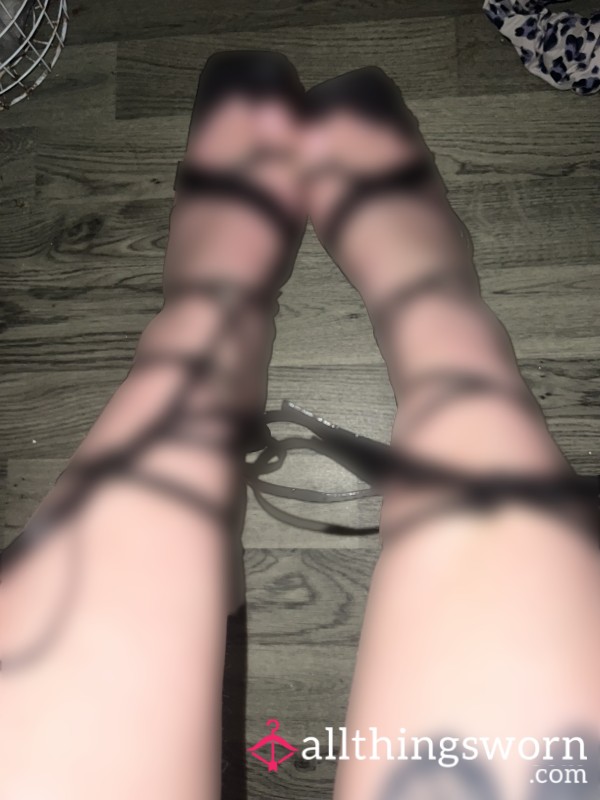 Feet In Huge Lace Up Heels