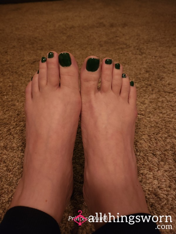 Feet With Dark Green Polish