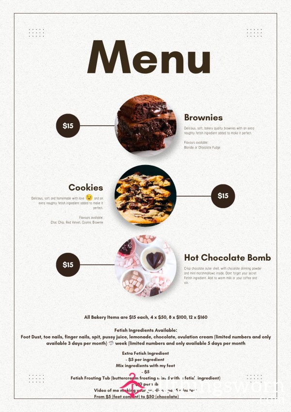Fetish Bakery Menu