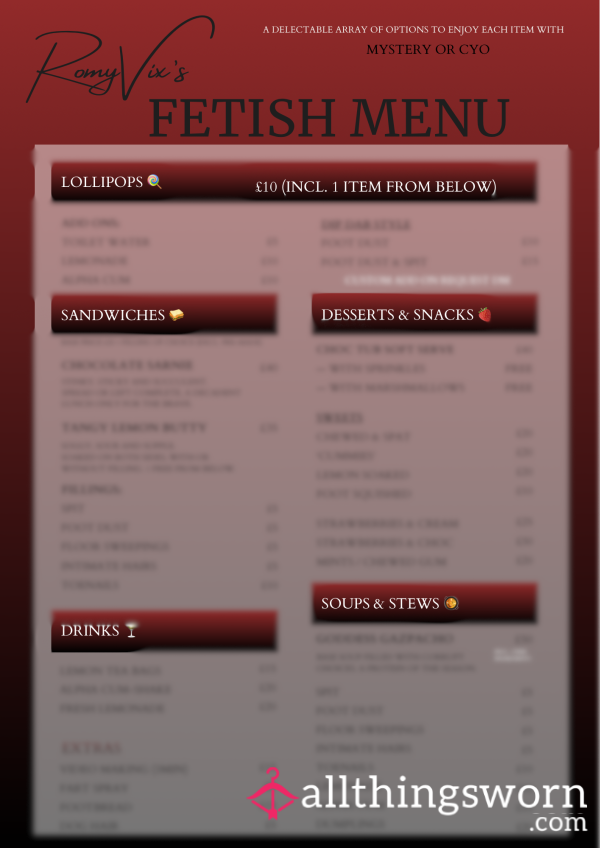 🍭🥪 Fetish Food Menu 🍫🥘