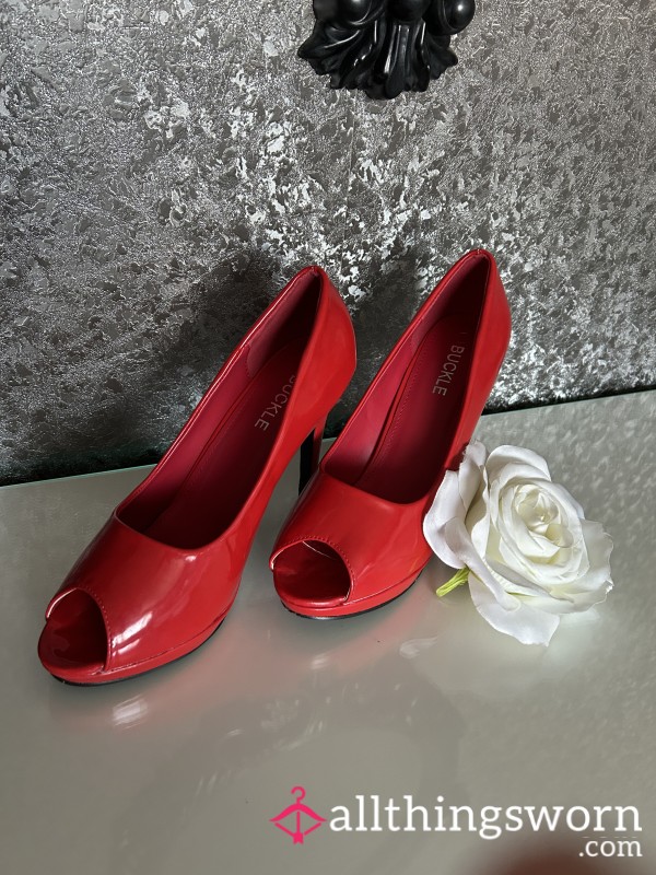 Fetish Lovers , Red Patent Open Toe Heels 💦 In